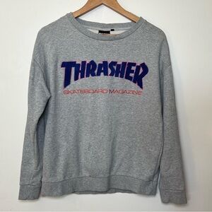 Thrasher Grey Embroidered Crewneck Sweater B3